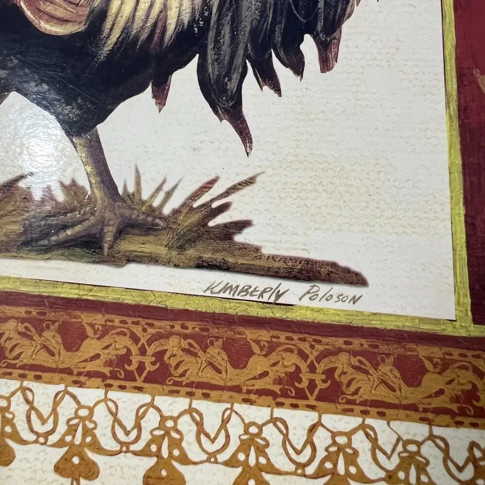 Vintage Kimberly Poloson Rooster Cork Placemats SET OF 2 Farmhouse Rustic Art